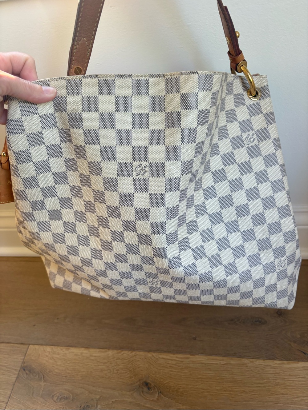 Louis Vuitton Damier Azur Graceful MM Checkered Shoulder Bag in Cream and Gray - Picture 2 of 10